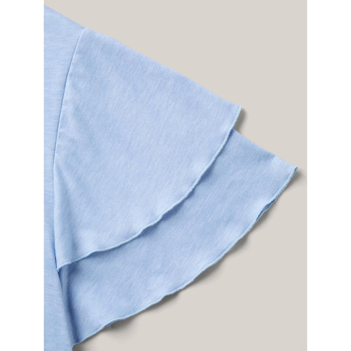 Plus Size Layered Lotus Leaf Sleeve Plain T-Shirt LightBlue Women Leisure Button Notched collar Casual T-shirts BloomChic 22-24/3X Product Image