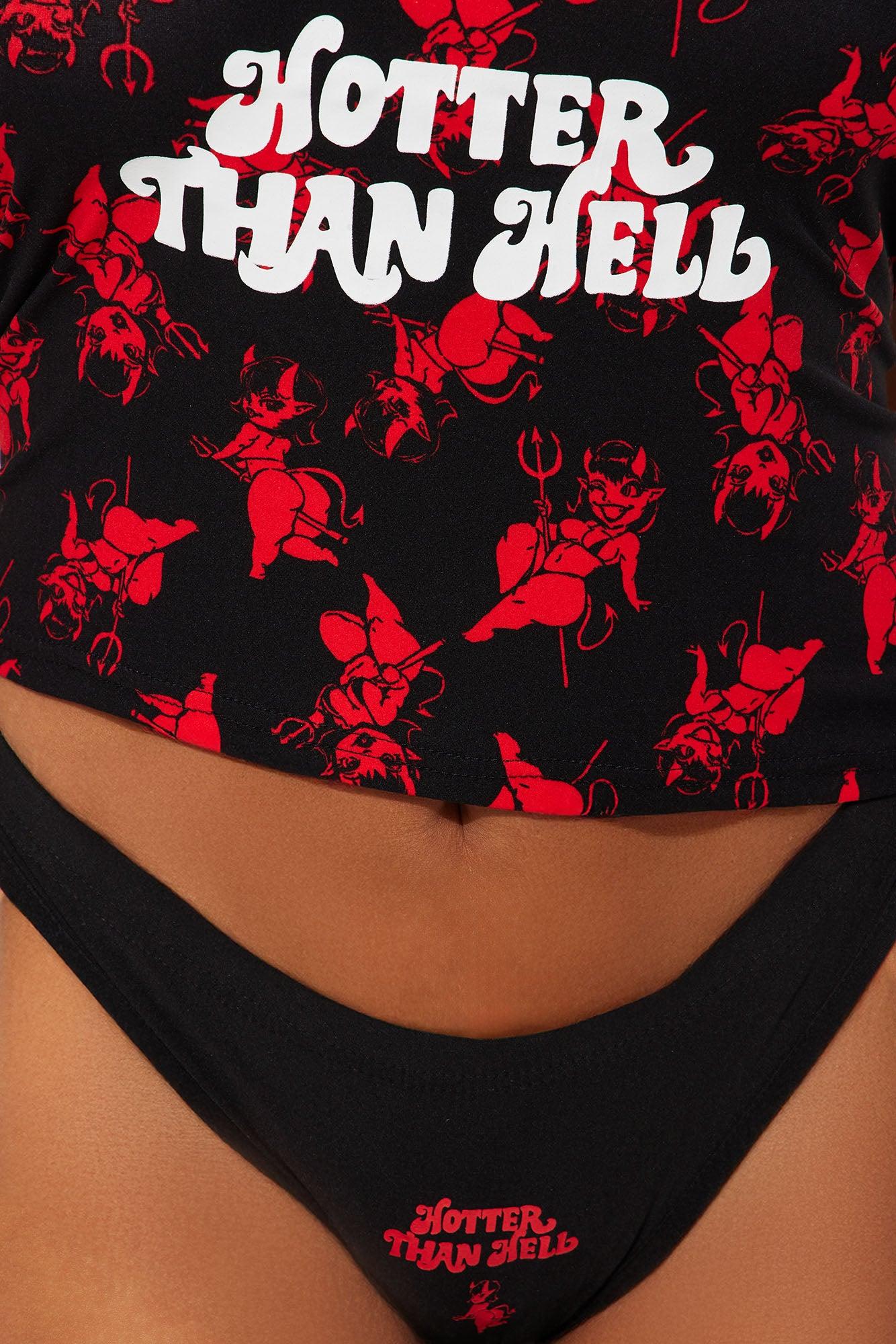 Hotter Than Hell 2 Piece Cami And Thong Set - Black/Red Female Product Image