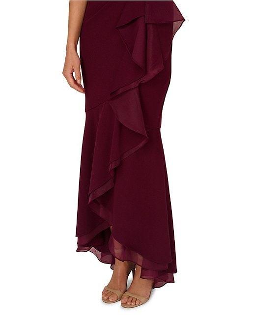 Adrianna Papell Crew Neck Sleeveless Cascading Ruffle High-Low Dress Product Image