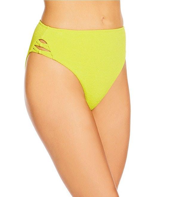 GB Solid Scrunchie Texture Knotted Side High Waisted Swim Bottom Product Image