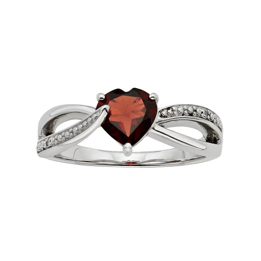 Garnet and Diamond Accent Sterling Silver Heart Bypass Ring, Women's, Size: 8, Red Product Image