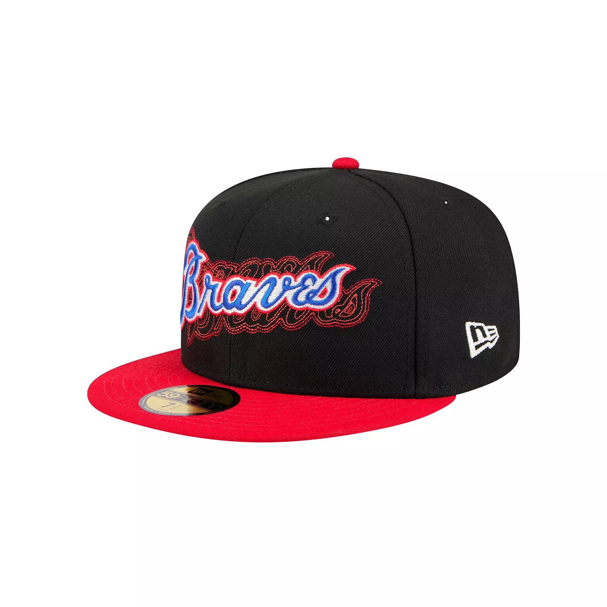 Men's New Era Black Atlanta Braves Shadow Stitch 59FIFTY Fitted Hat,  Product Image