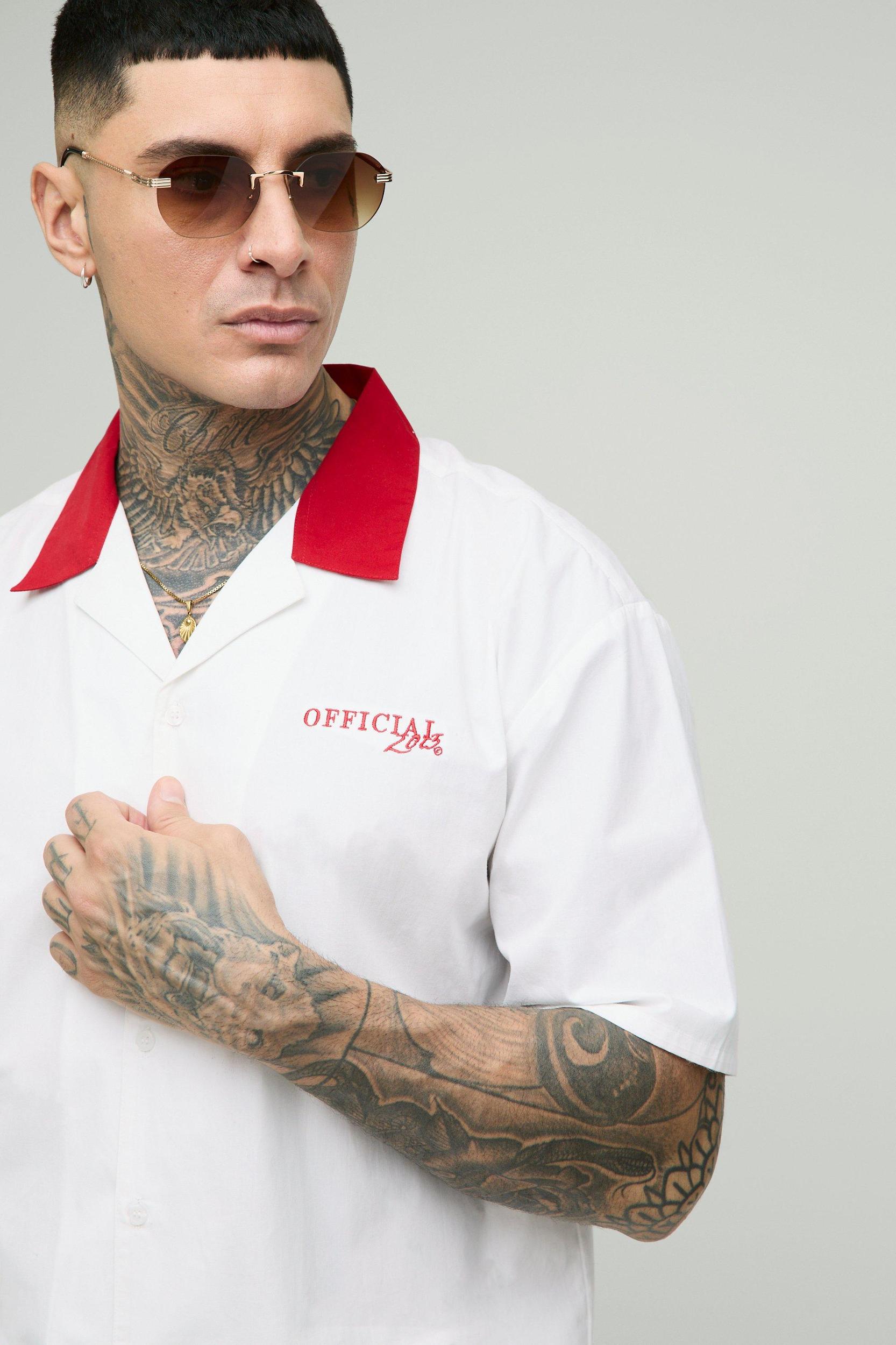 Tall Oversized Boxy Embroidered Monte Carlo Print Shirt | boohooMAN USA Product Image