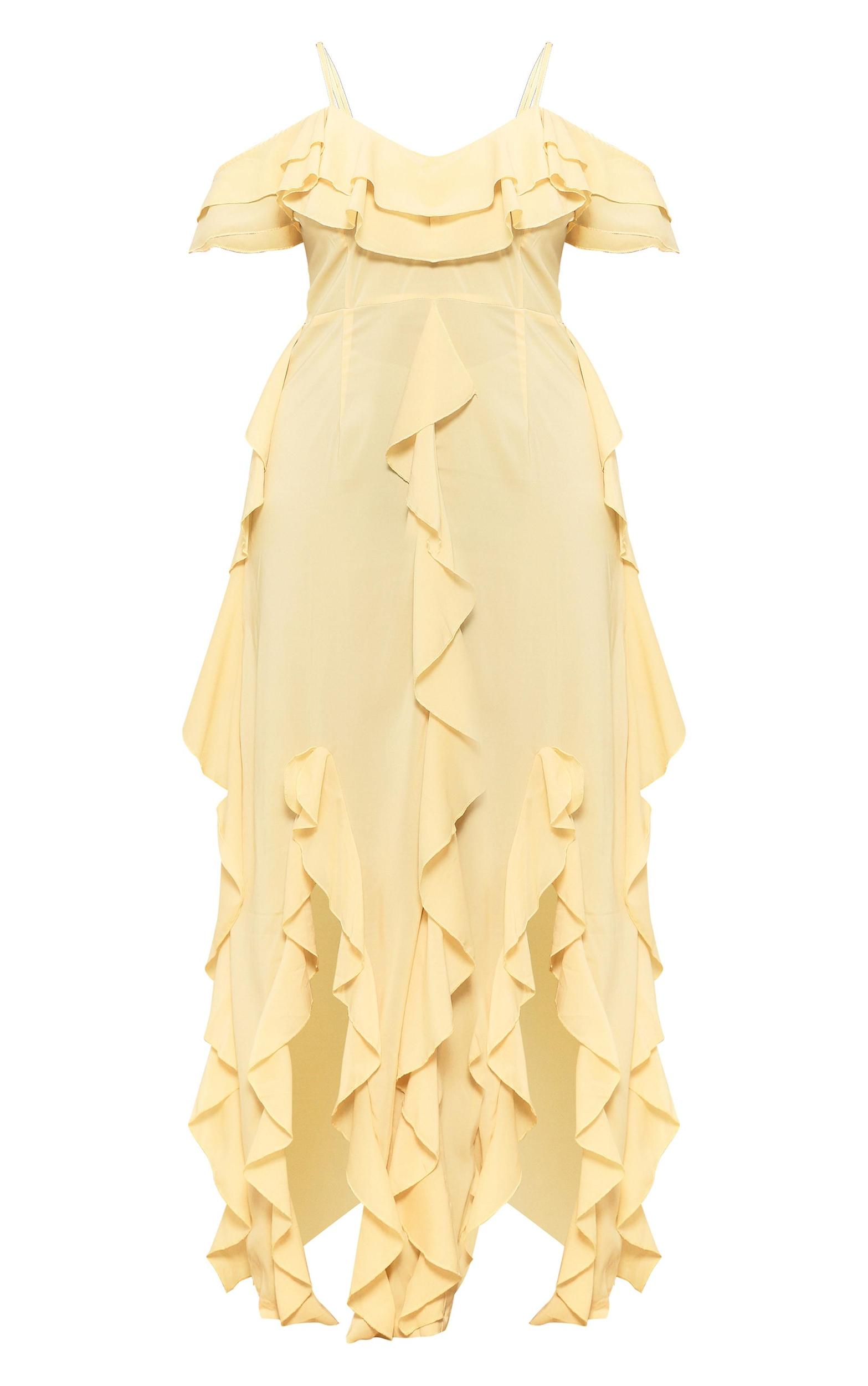 Plus Lemon Cold Shoulder Ruffle Detail Maxi Dress Product Image