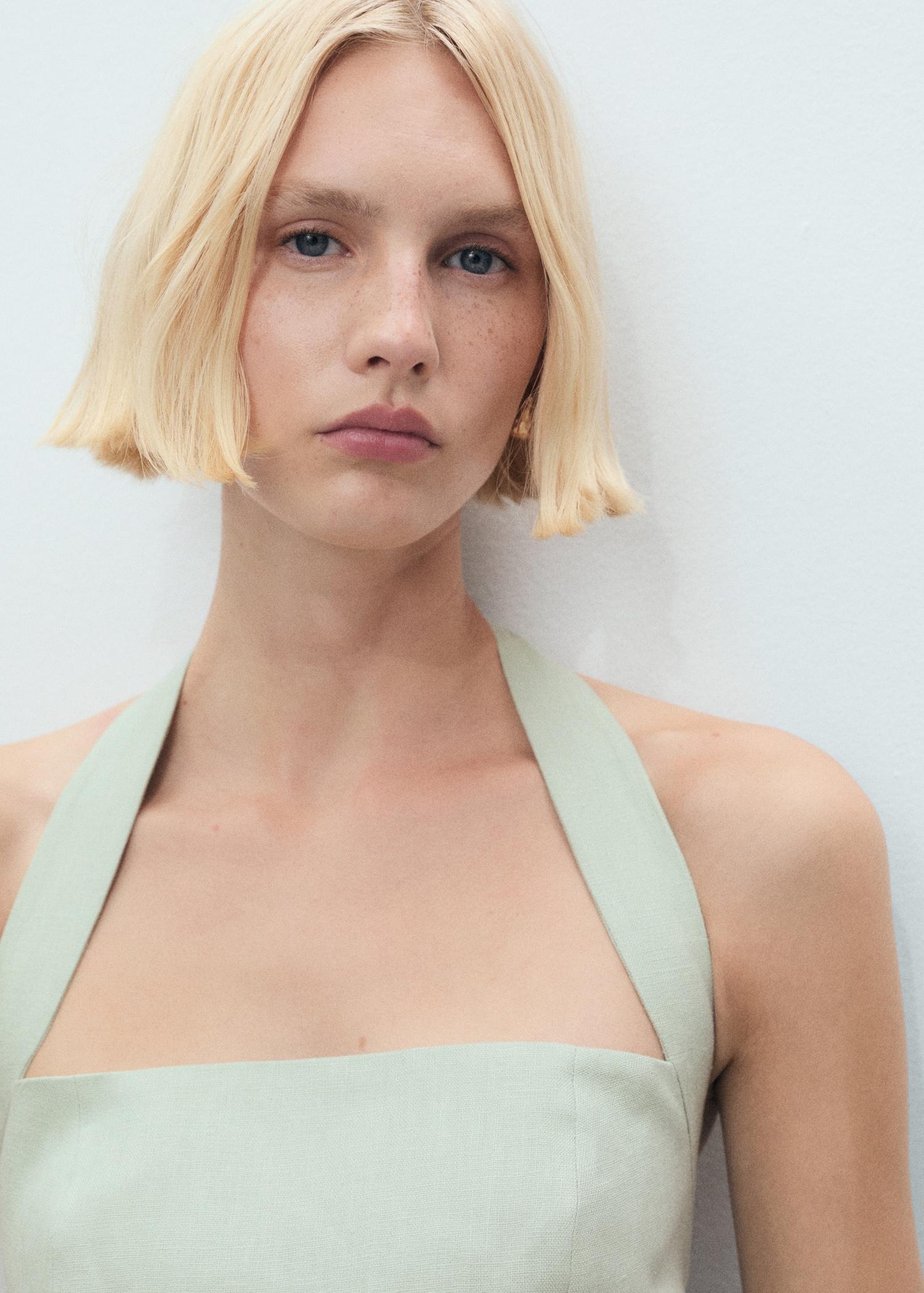 Linen halter jumpsuit - Women | MANGO USA Product Image