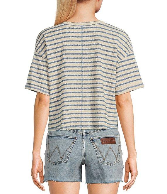 Moa Moa Striped V-Neck Short Sleeve Top Product Image