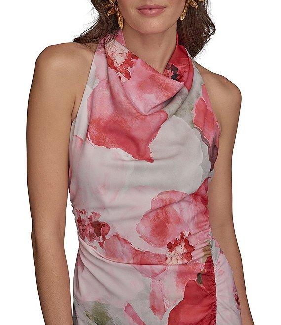 Donna Karan Floral Print Halter Neck Satin Slip Midi Dress Product Image