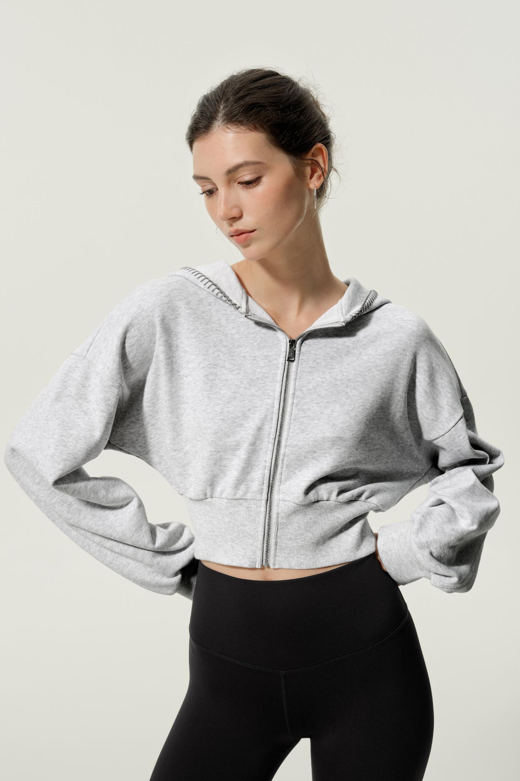 LILYSILK SILKERRY Womens Cropped Zip Up Hoodie | 100% Silk Loops | Cozy Zip-Up Jacket | Espresso L Product Image