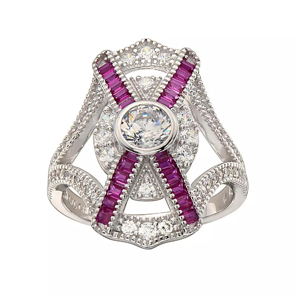 Sterling Silver Cubic Zirconia Baguette Cocktail Ring, Women's,  Product Image