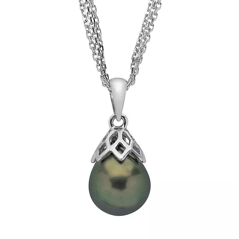 PearLustre by Imperial Tahitian Cultured Pearl Sterling Silver Multistrand Pendant, Womens Black Product Image