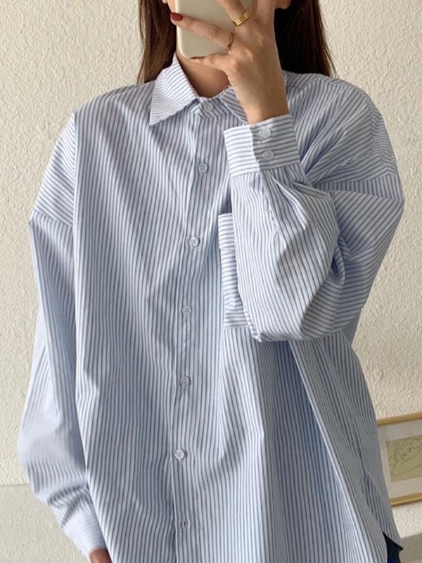 Versatile Striped Long Sleeve Blouse Product Image