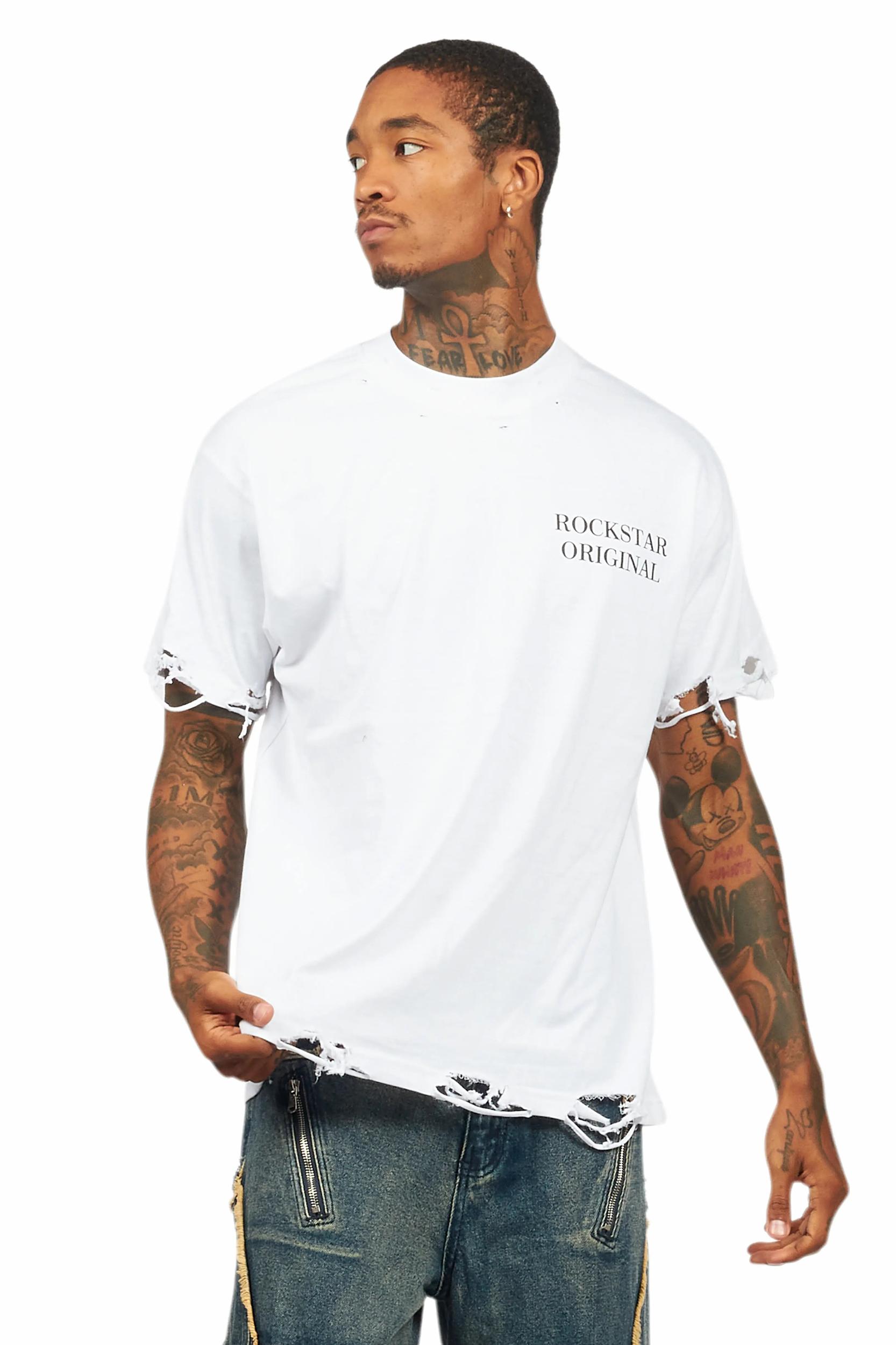 Drako White Oversized Graphic T-Shirt Male Product Image