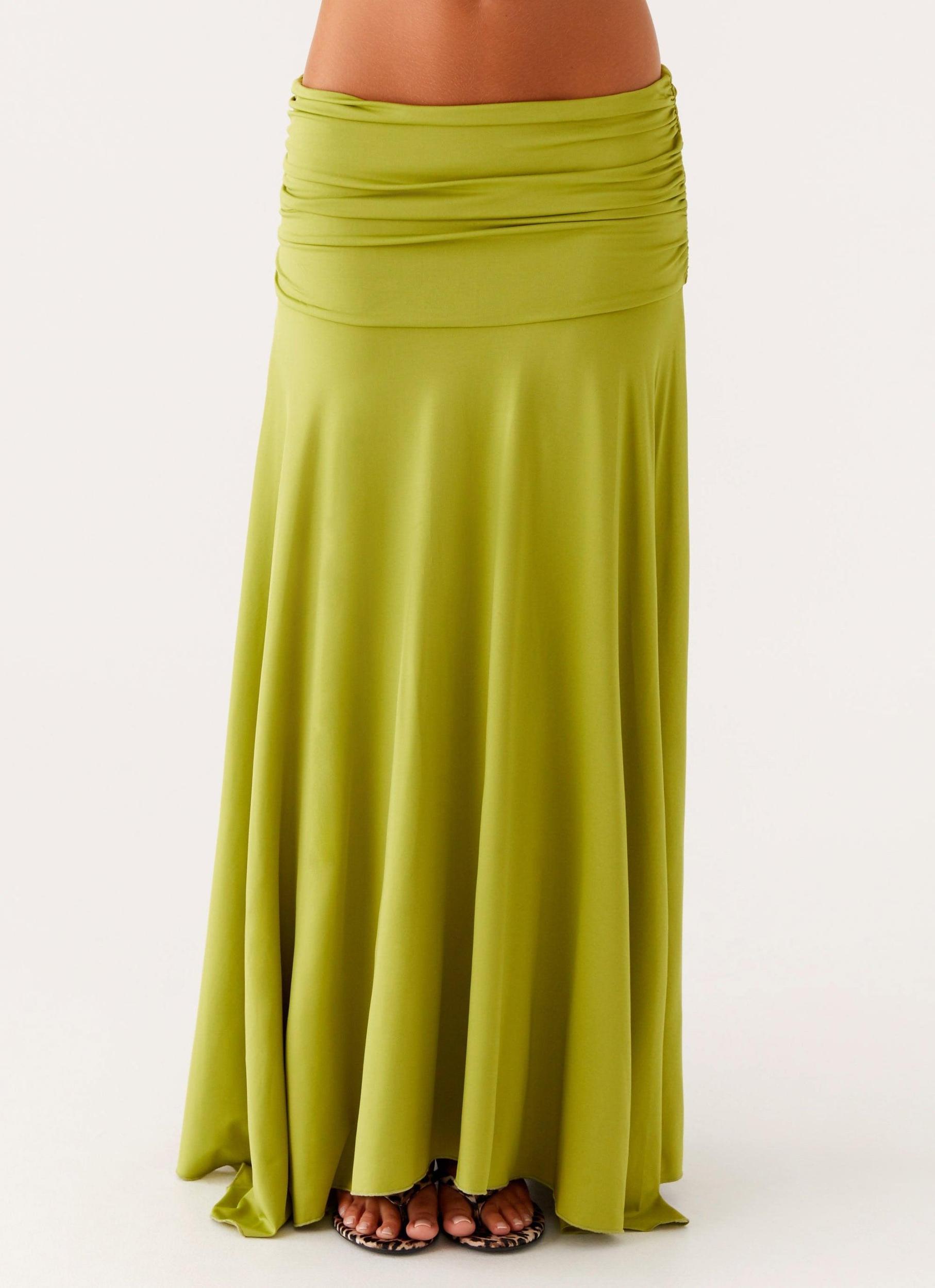 Liana Ruched Maxi Skirt - Green Product Image