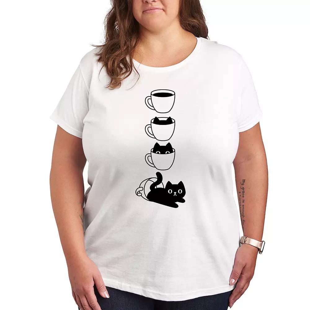 Women's Cat Coffee Cup Graphic Tee, Girl's,  Product Image