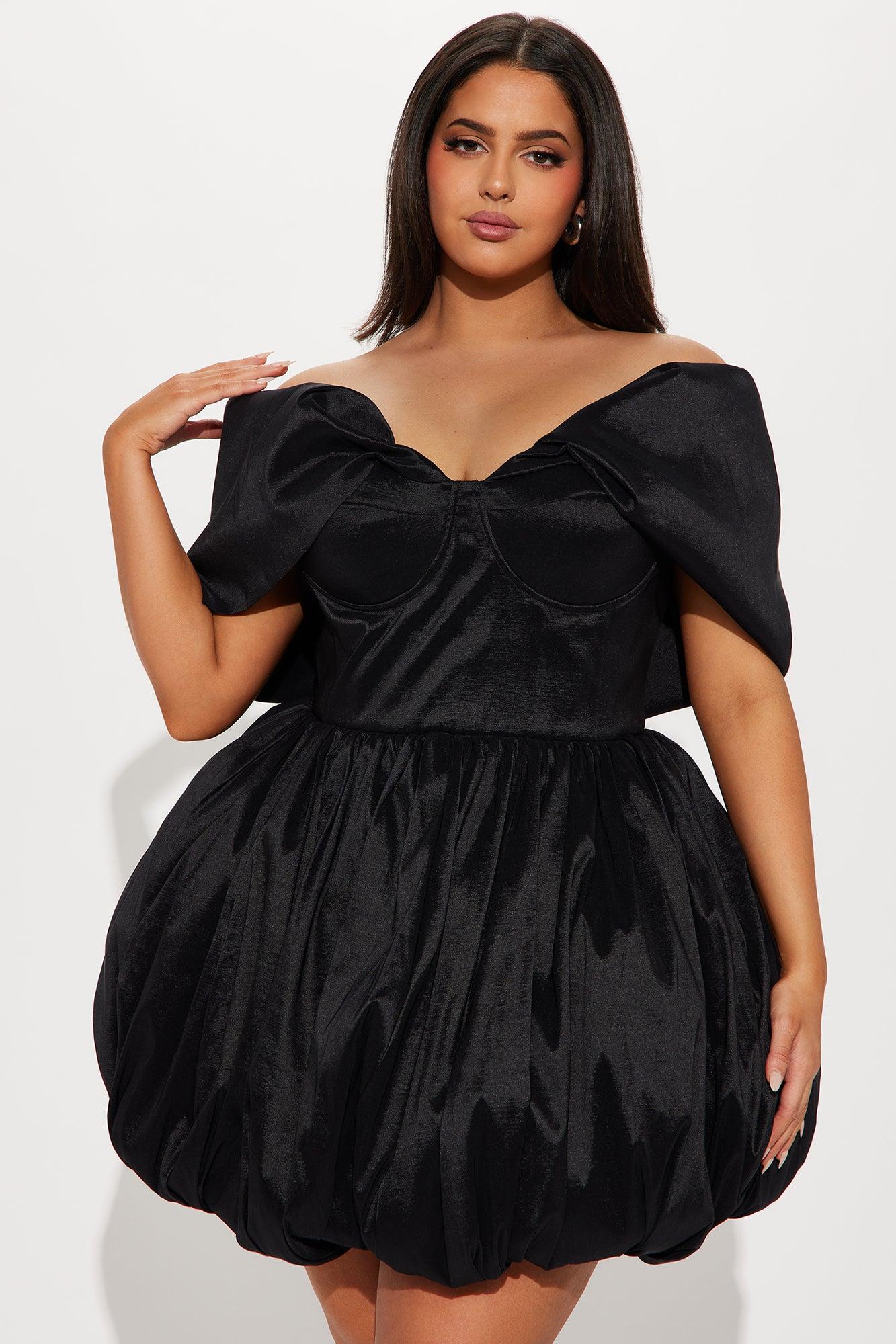 Heavenly Aura Satin Bubble Mini Dress - Black Product Image
