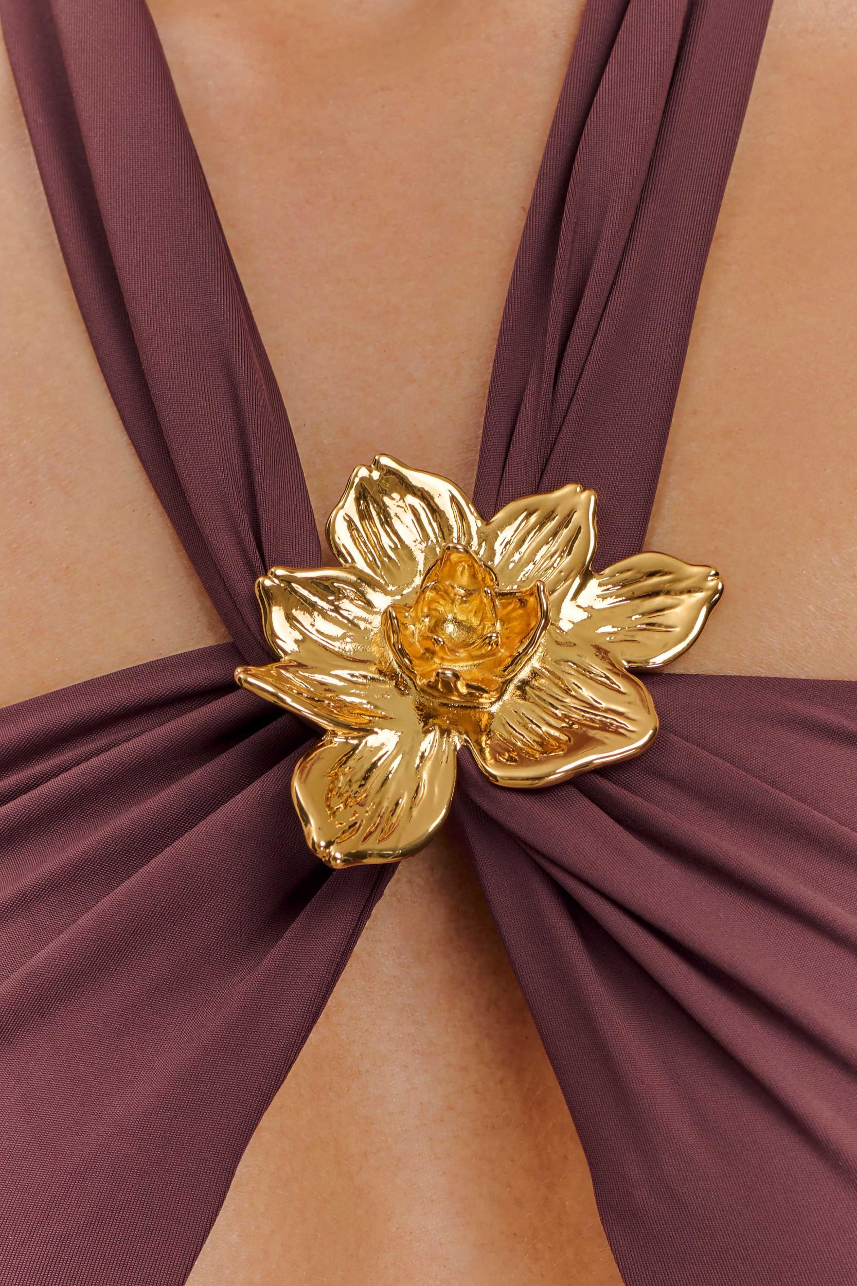 Carissa Floral Hardware Halter Bikini Top - Chocolate Product Image