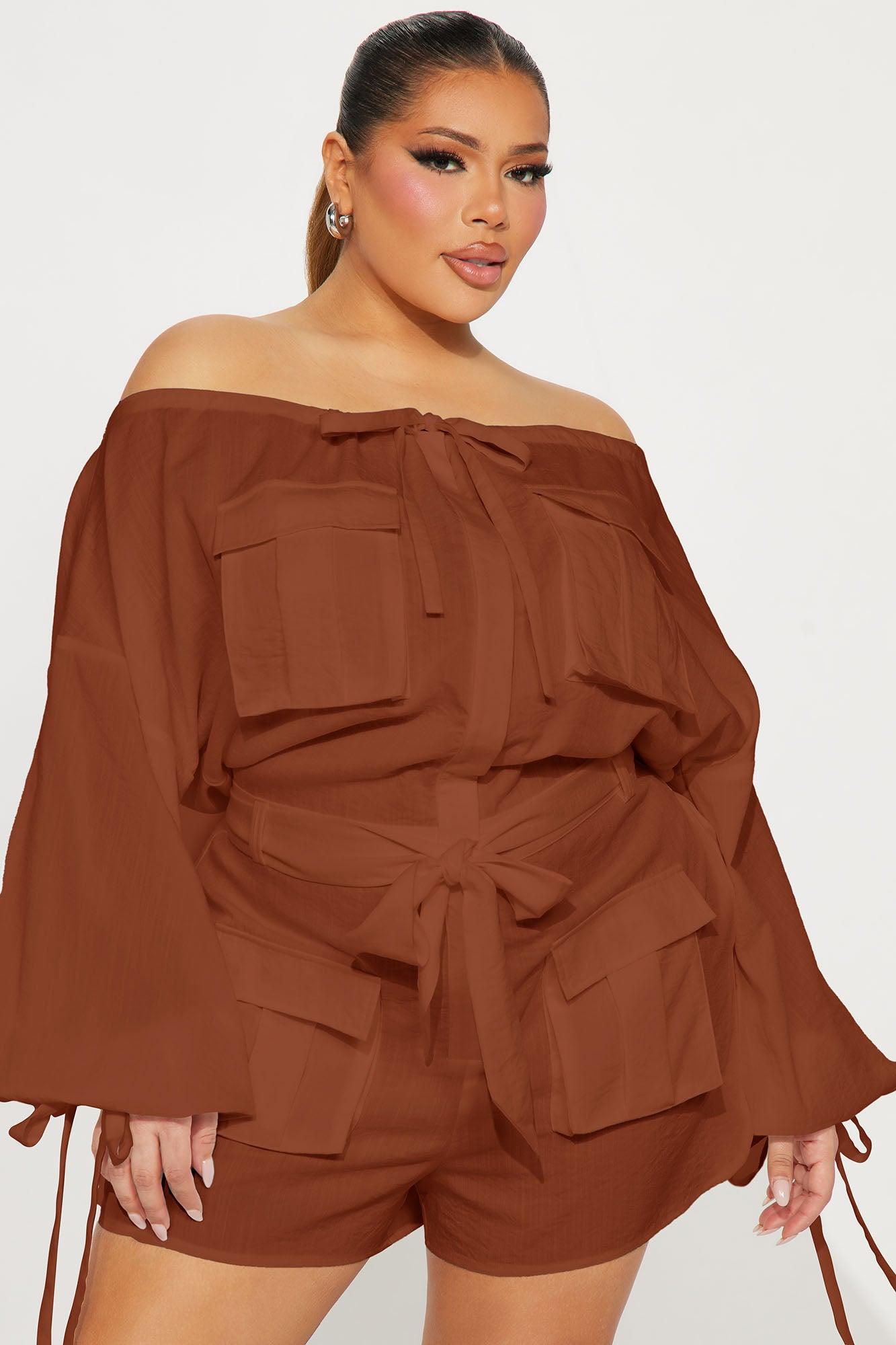 Tania Linen Romper - Cognac Female Product Image