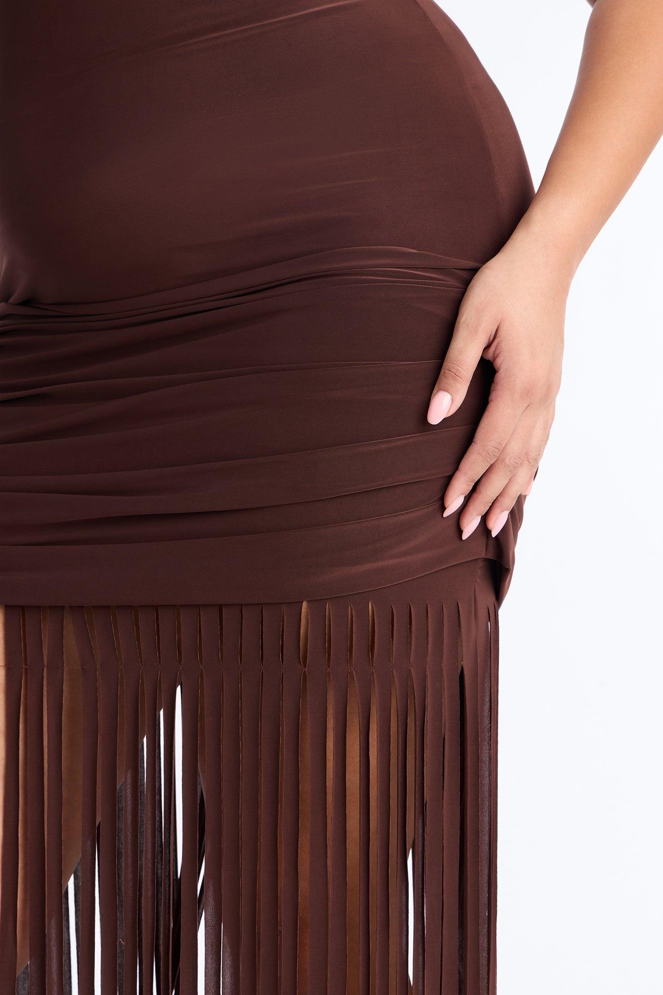 Vivienne Fringe Maxi Dress - Chocolate Female Product Image