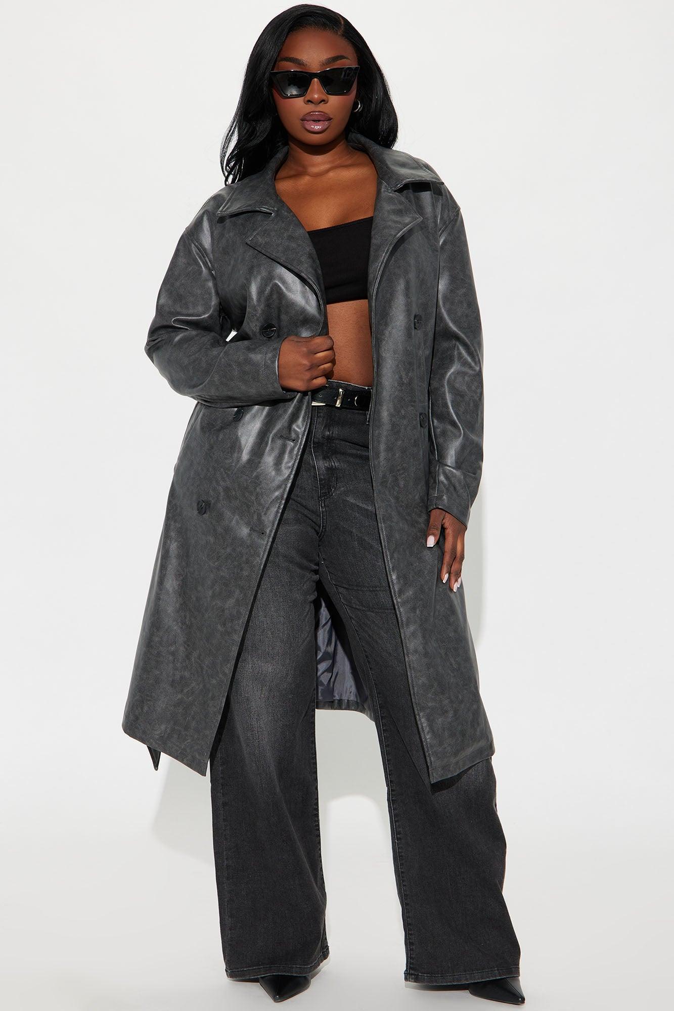 No Secrets Washed Faux Leather Trench - Charcoal Product Image