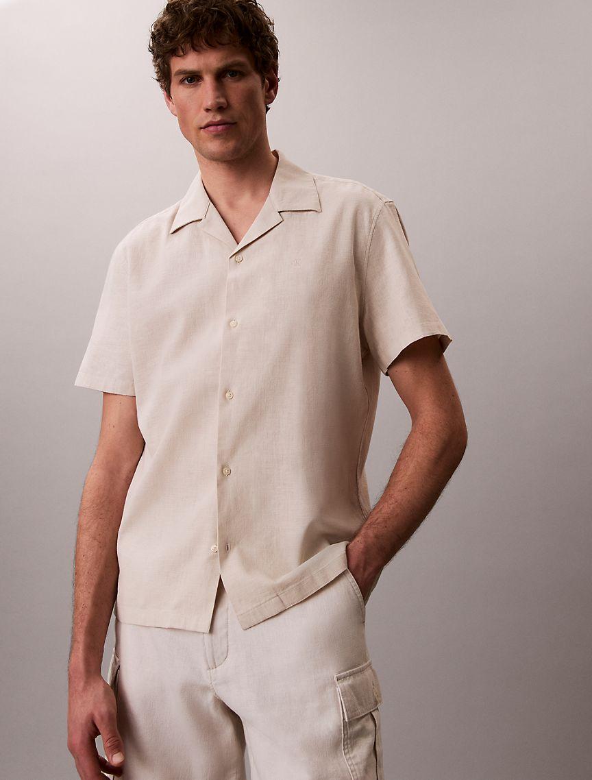 Linen Cotton Short Sleeve Button-Down Shirt Product Image