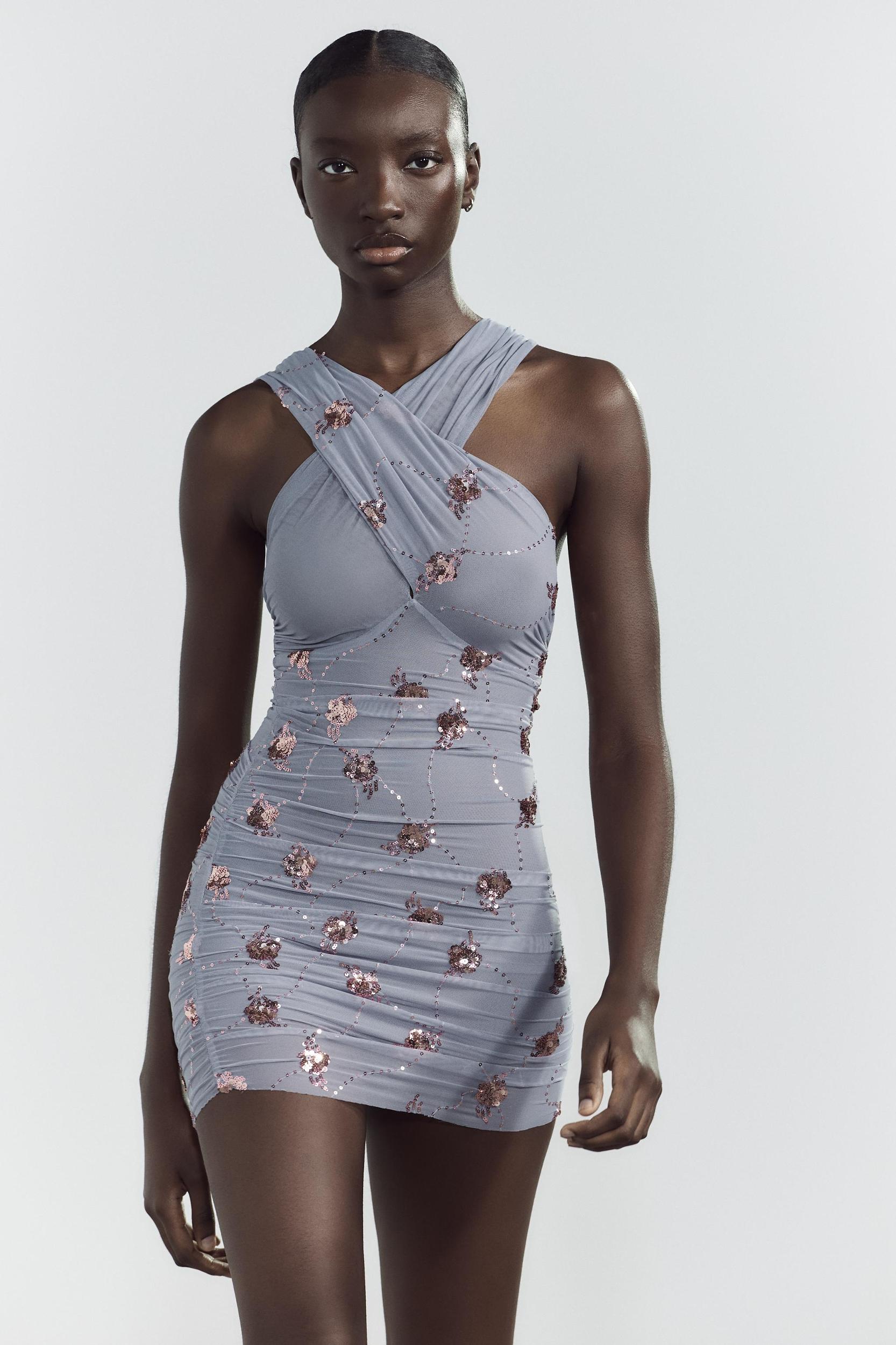 DRAPED SEQUIN DRESS Product Image