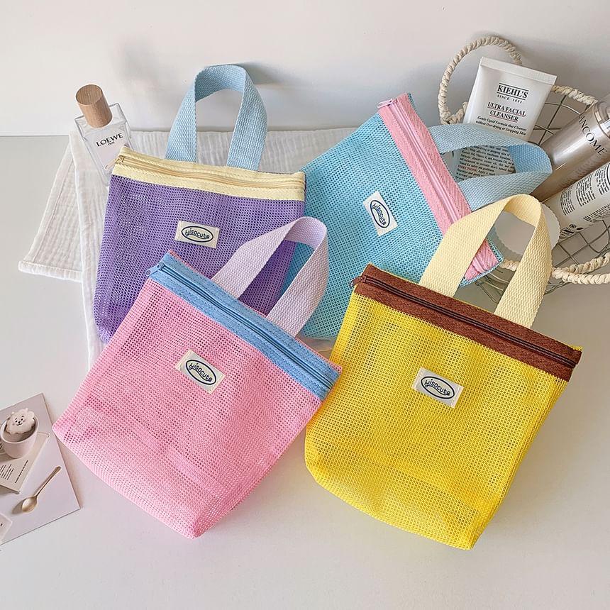 Applique Color Panel Mesh Toiletry Bag Product Image