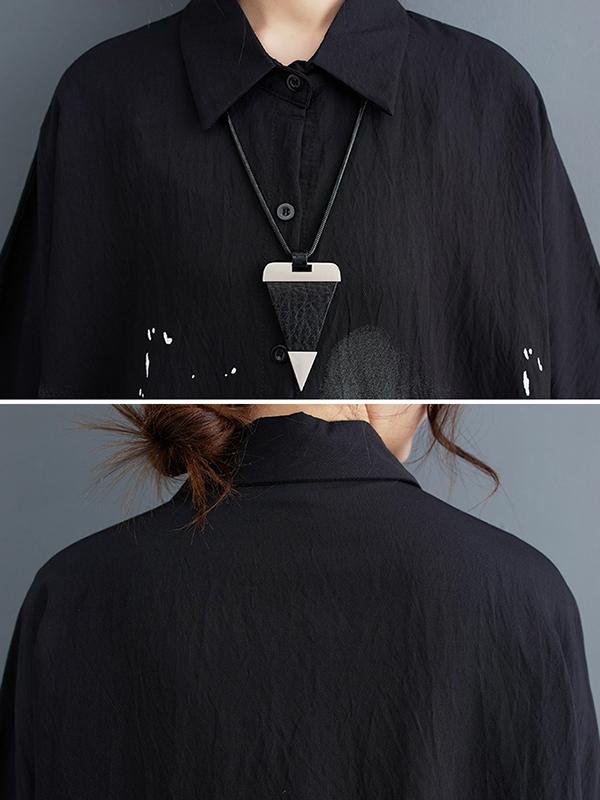 Half Sleeves Loose Printed Lapel Midi Dresses Product Image