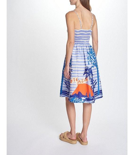 COREY LYNN CALTER Adeline Scenic Print Linen Blend Square Neck Sleeveless Fit-And-Flare Dress Product Image