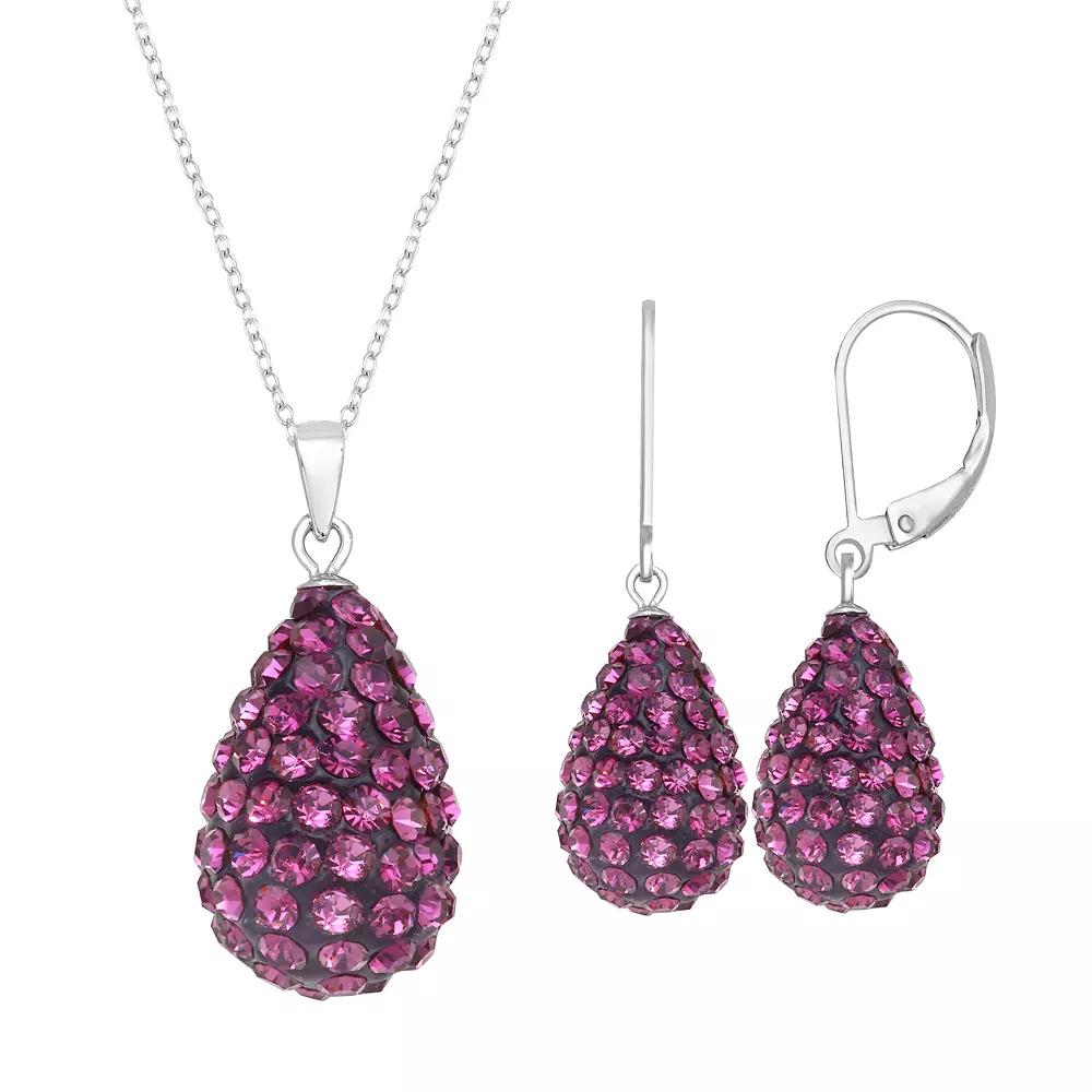 Silver Tone Briolette Drop Earring & Necklace Set, Womens Purple Product Image