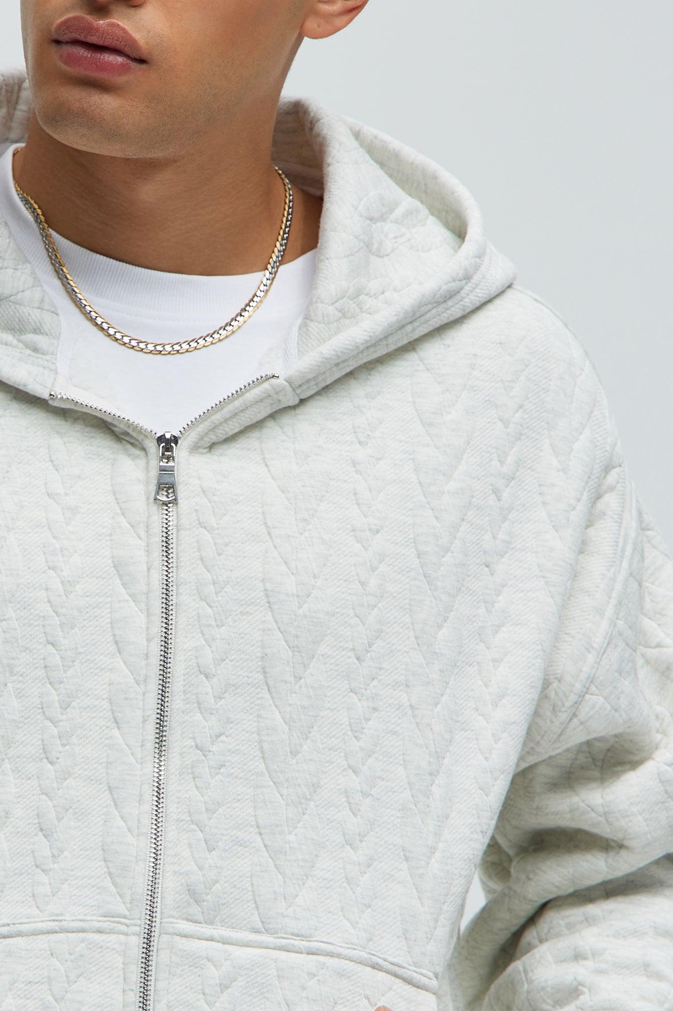 Lane Cable Knit Zip Up Hoodie - Heather Grey Product Image