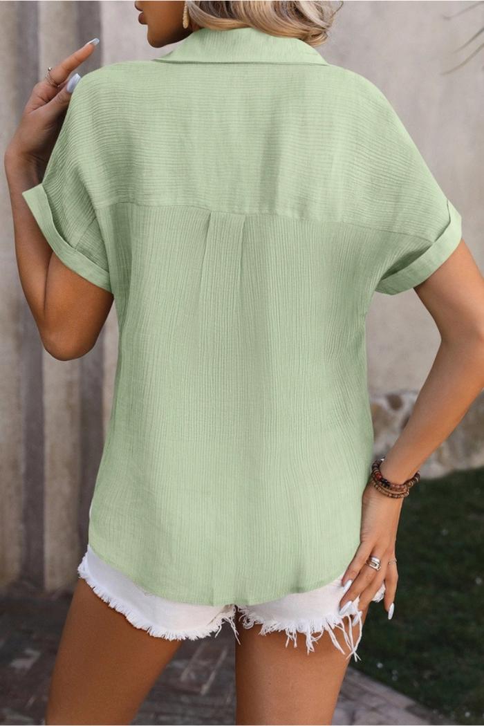 Open Front Solid Short Sleeved Shirt Top Product Image