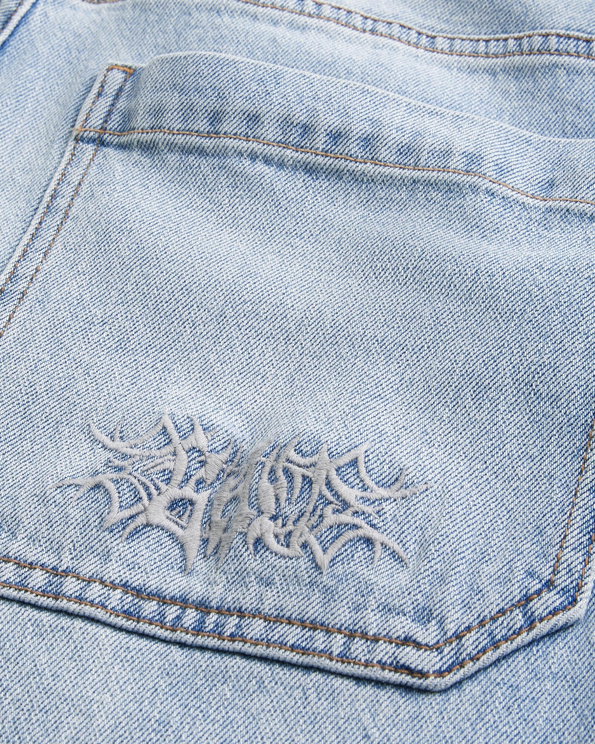 Embroidered Light Wash Skater Baggy Jeans Product Image