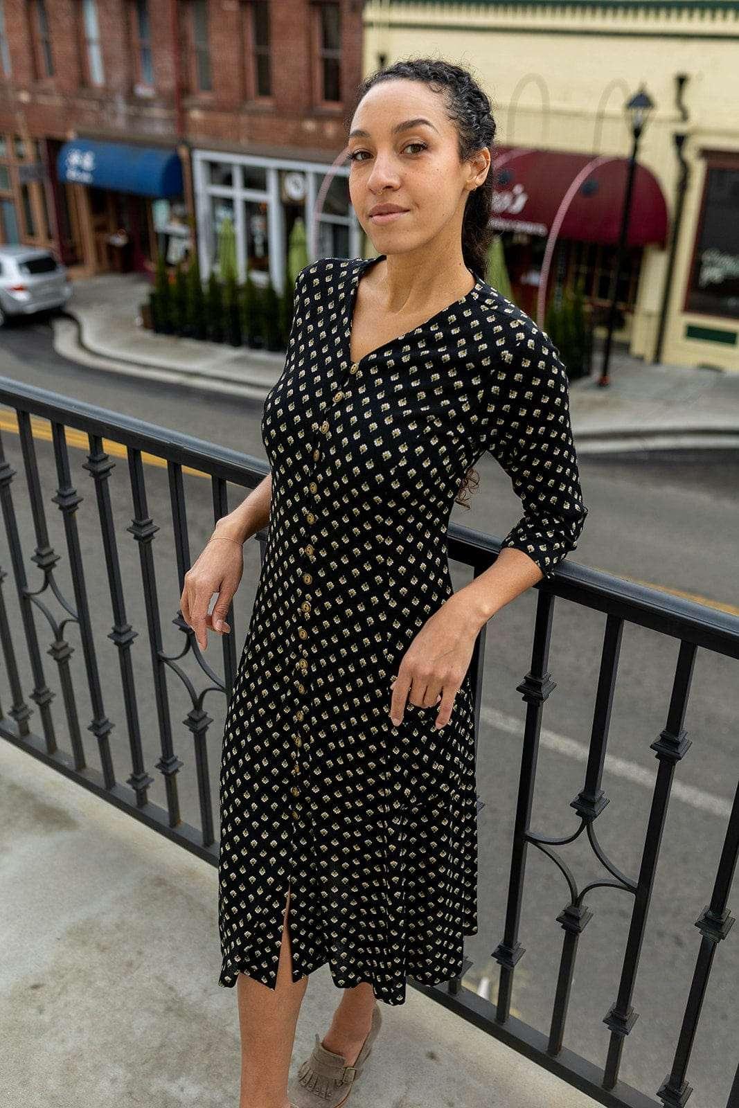 Fiona Dress in Black Floral Crepe Product Image