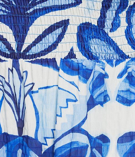 Vince Camuto Plus Size Smocked Square Neck Sleeveless Printed Fit And Flare Midi Dress Product Image