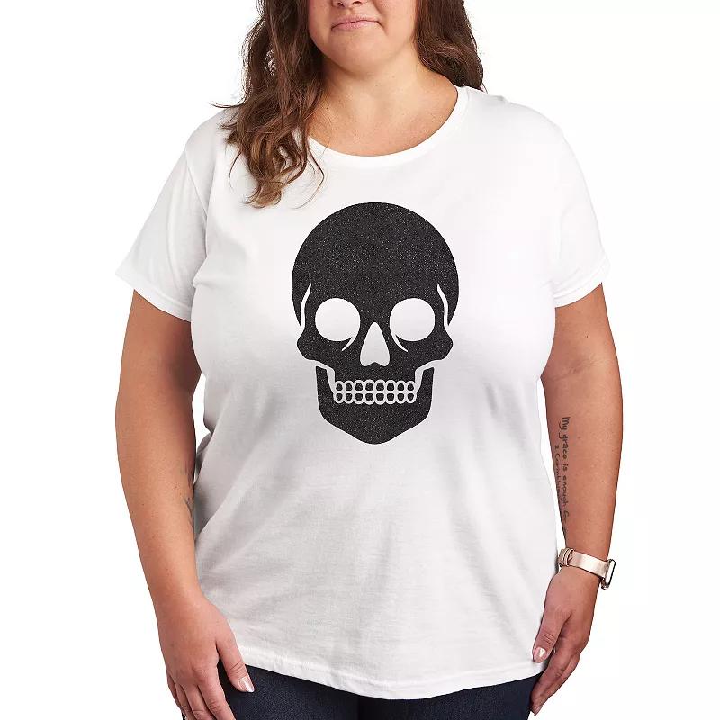 Plus Size Skull Sparkle Graphic Tee, Womens Grey Red Product Image