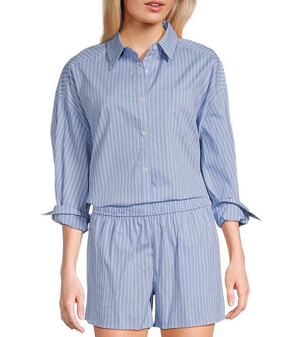 Things Between Button Front Stripe Coordinating Poplin Top Product Image