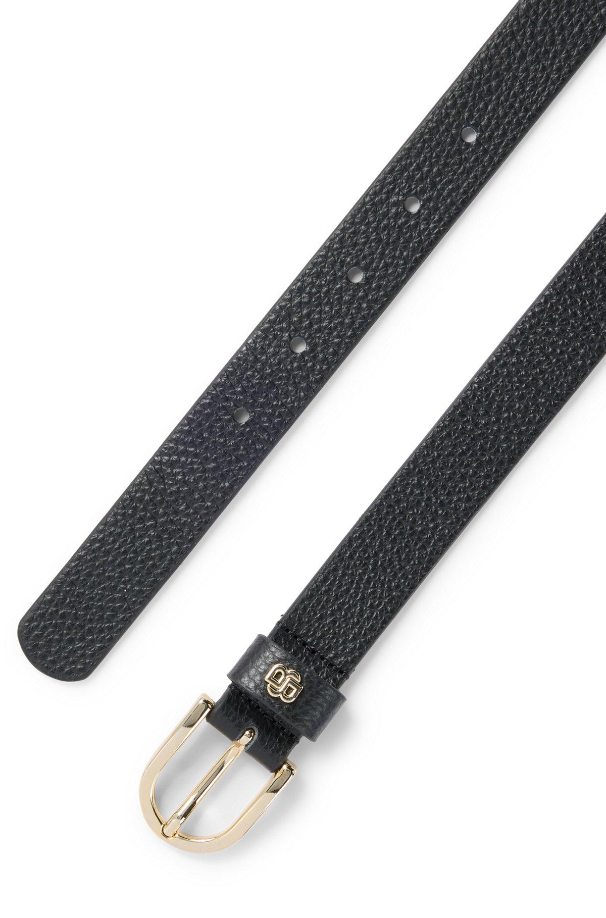 BOSS - Grained-leather belt with Double B monogram - Black Product Image