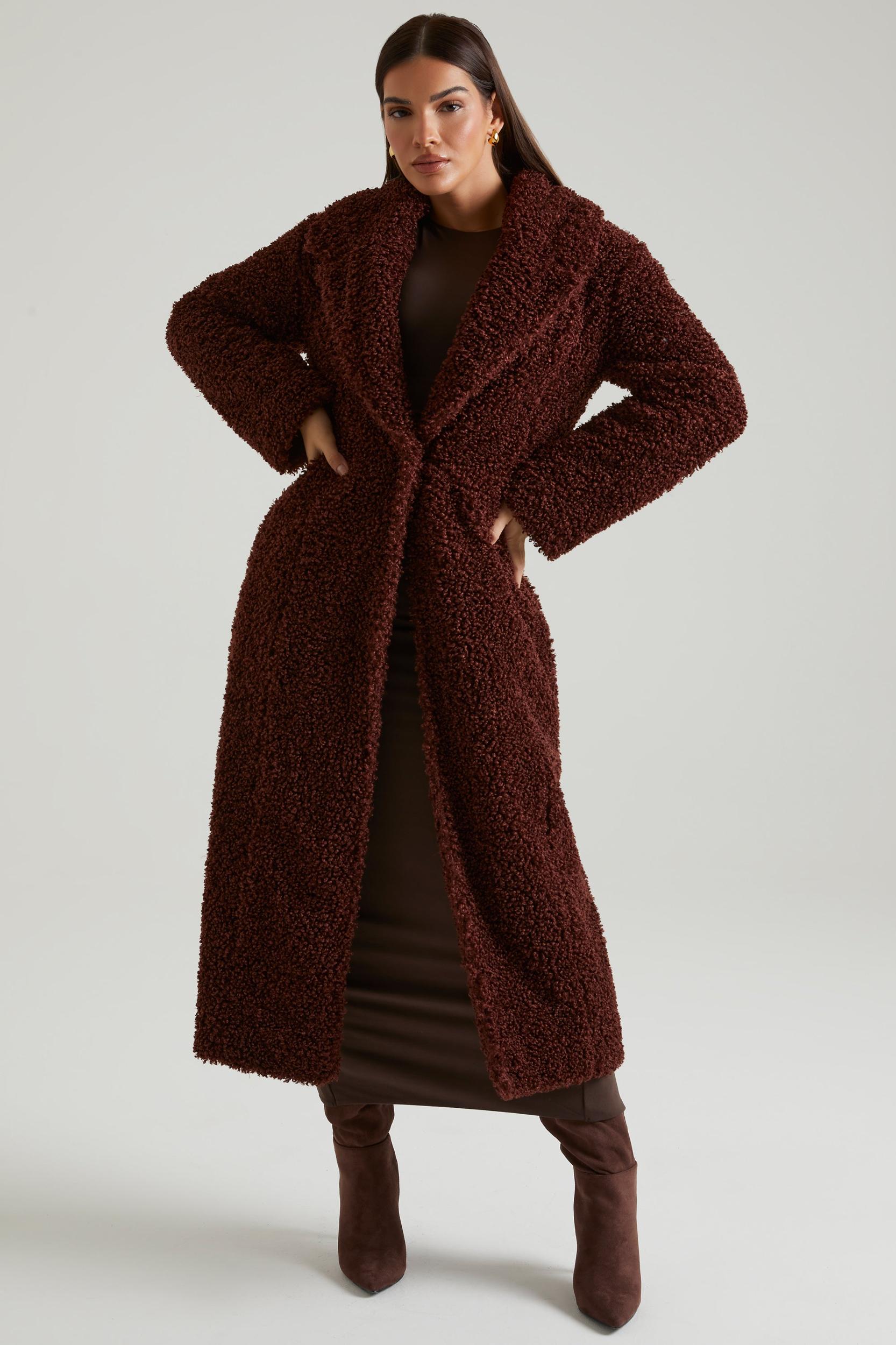 Long Shearling Coat in Brown Product Image
