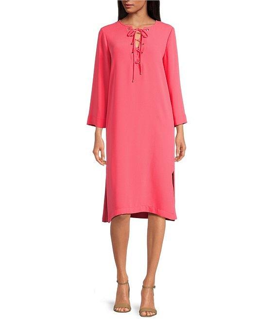 Trina Turk Catamaran Georgette Lace Up V-Neck Long Sleeve Dress Product Image