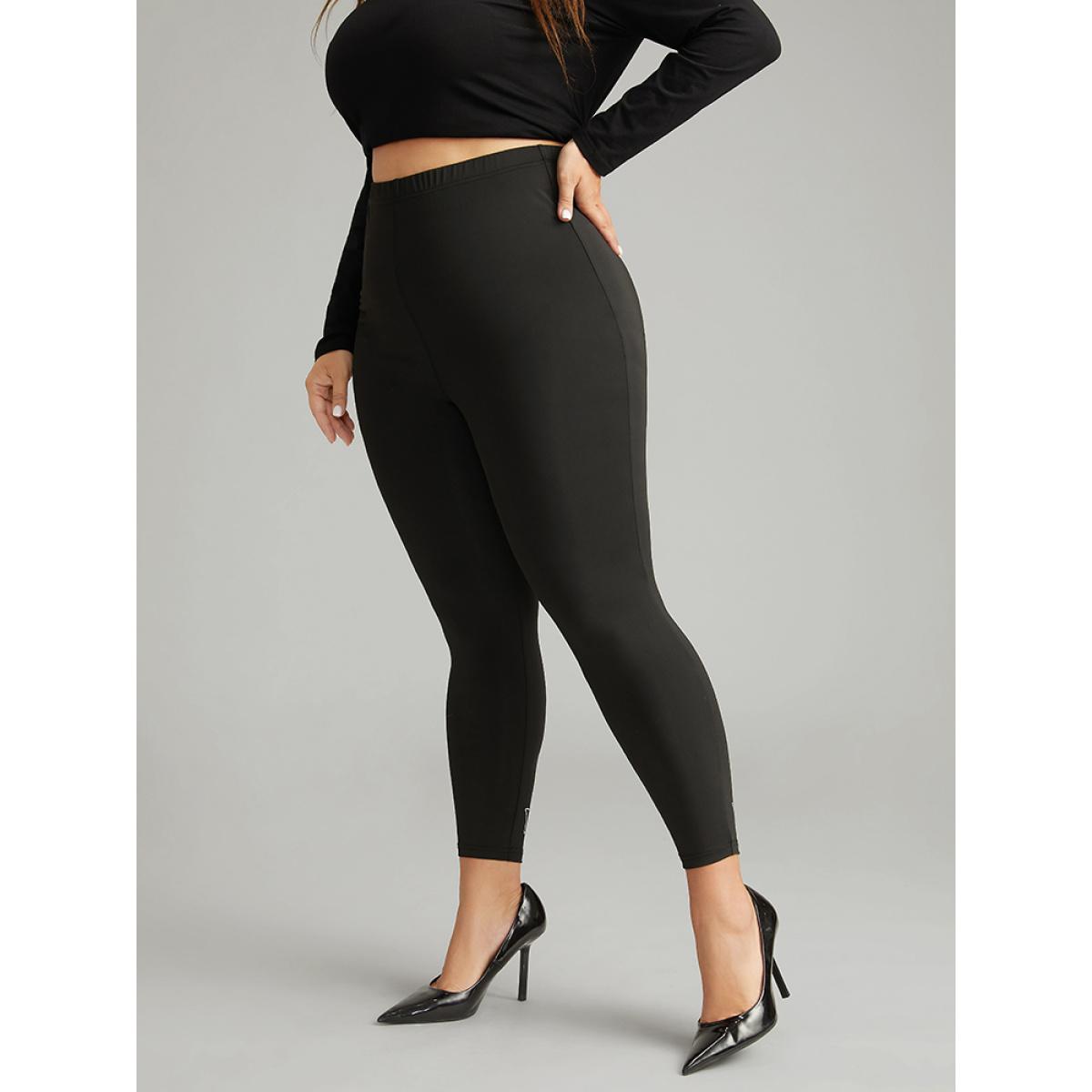 Plus Size Stretchy-Fit Rhinestone Elastic Waist Leggings Women Black Elegant High stretch Skinny High Rise Dailywear Leggings BloomChic 18-20/2X Product Image