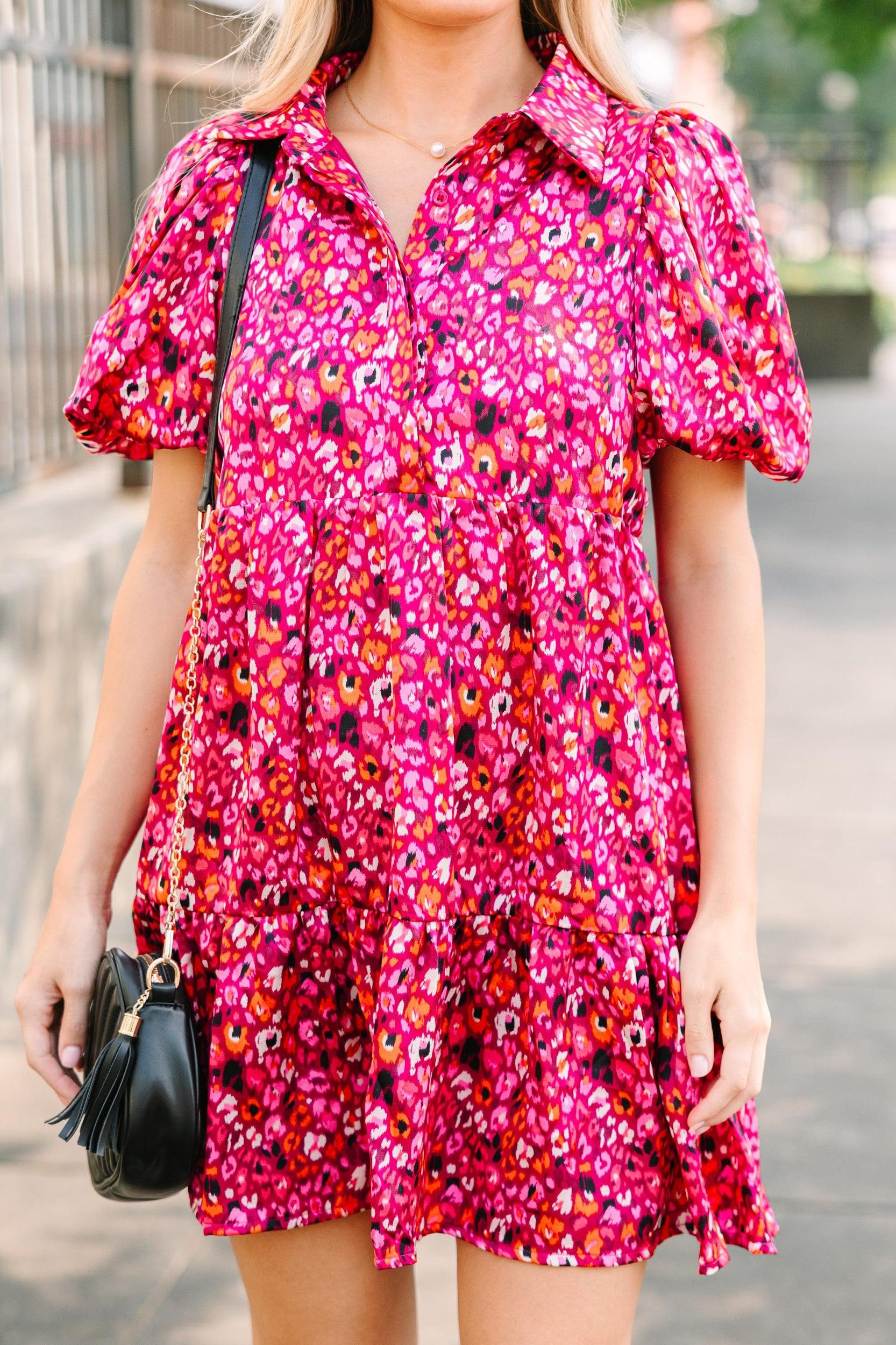 Know It All Magenta Purple Abstract Babydoll Dress Female Product Image