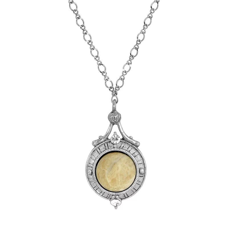 1928 Silver Tone Round Stone Pendant Necklace, Women's,  Product Image