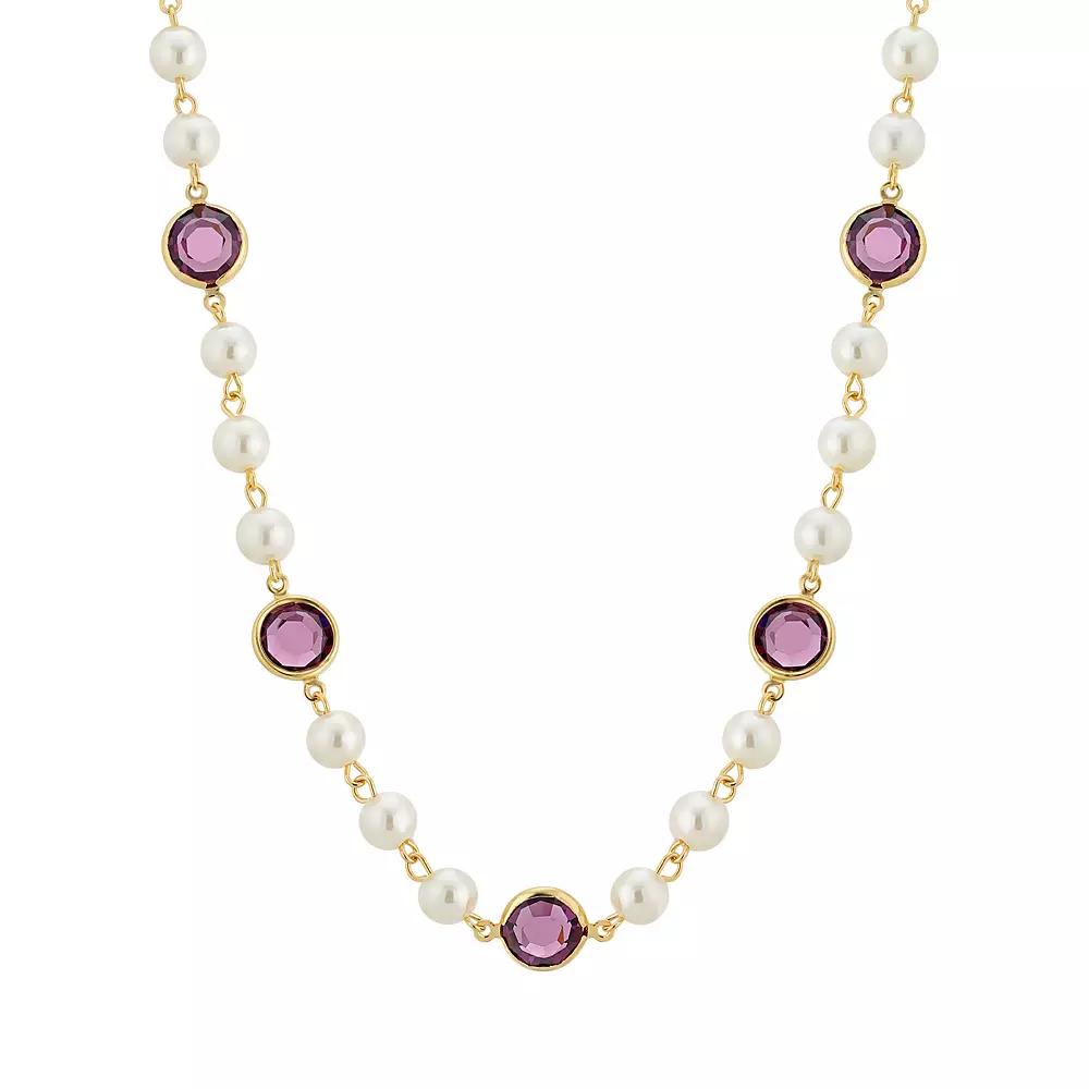 1928 Gold Tone Simulated Pearl & Crystal Strandage Necklace, Womens, Purple Product Image