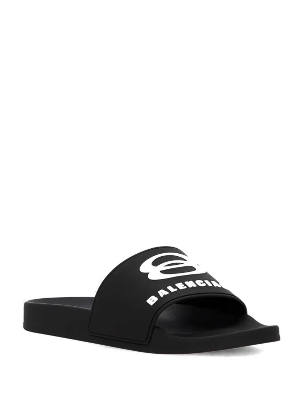 BALENCIAGA Rubber Slide Sandals For The Pool Men In Black White Product Image