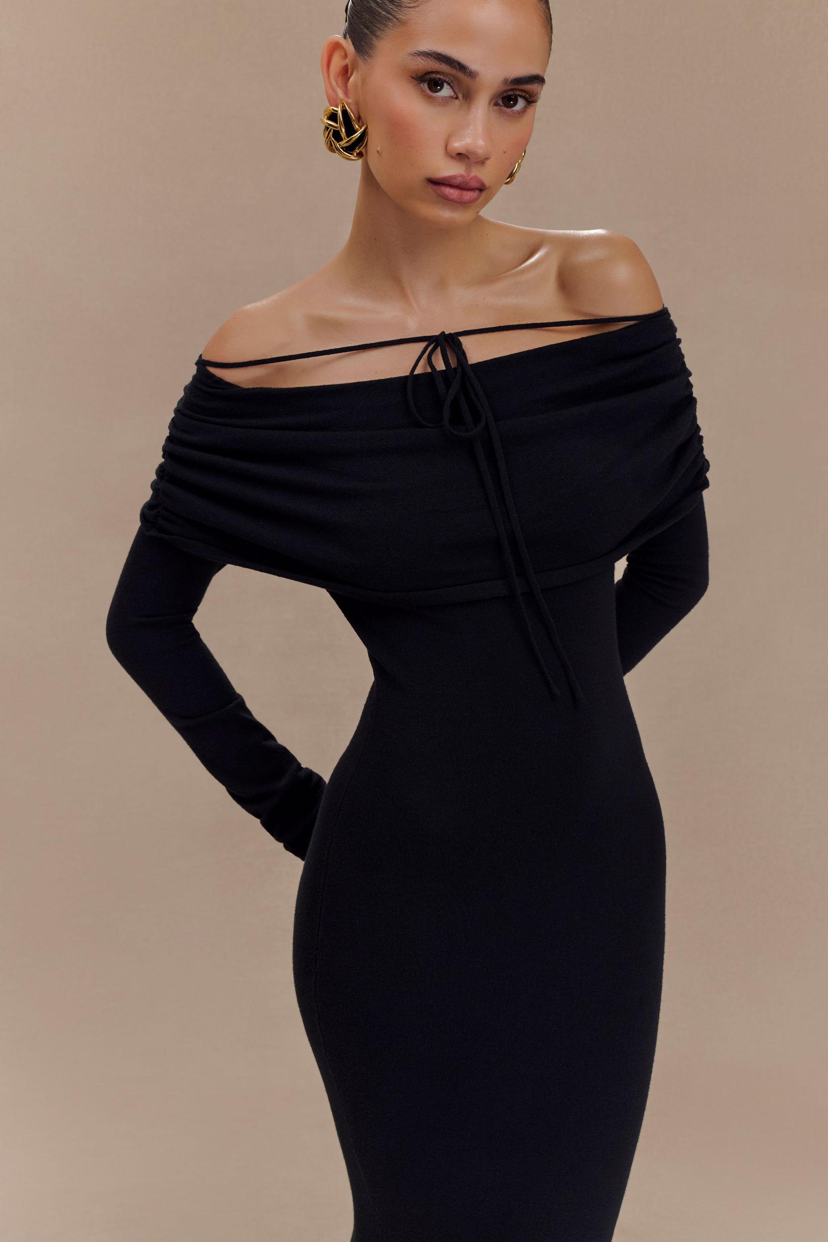 Georgiana Off Shoulder Knit Midi Dress - Black Product Image