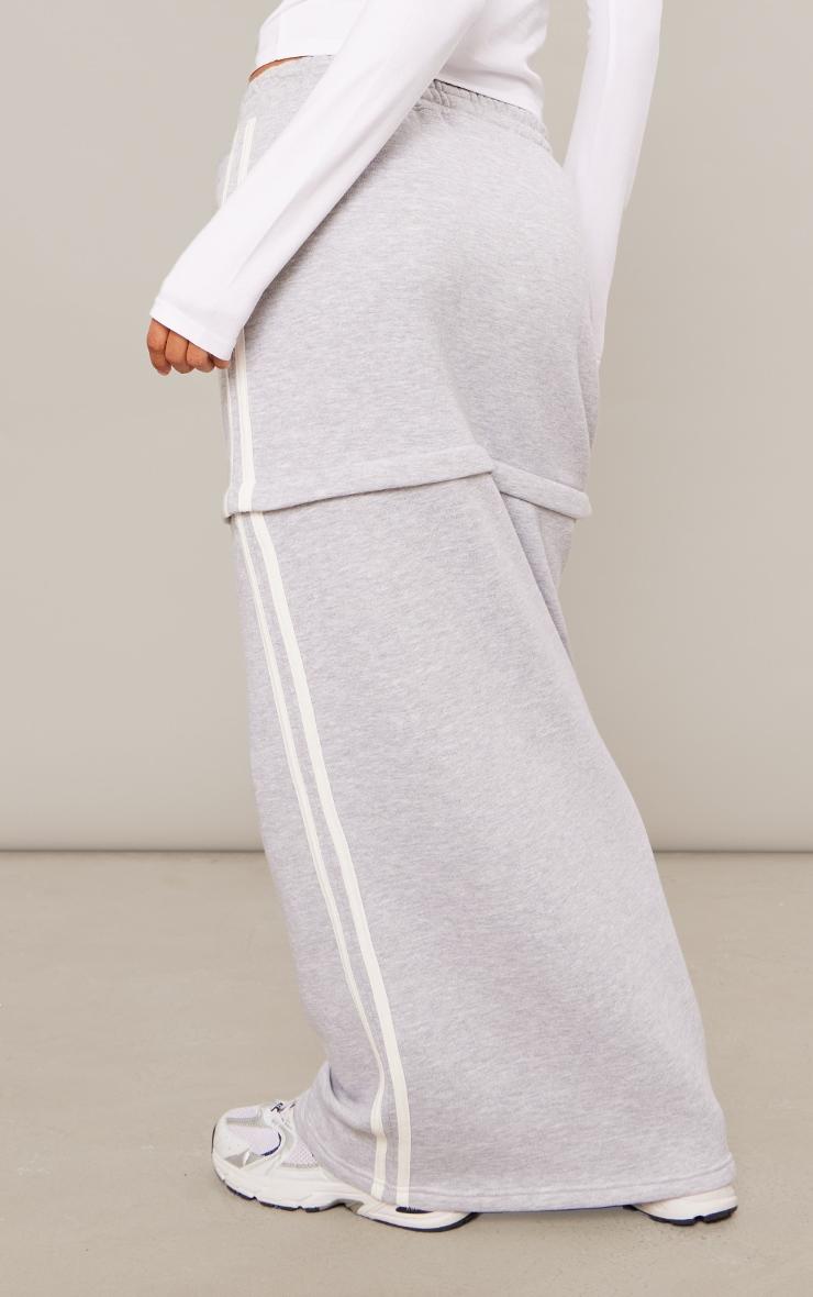 Grey Marl Sweat Zip Off Side Stripe Maxi Skirt Product Image