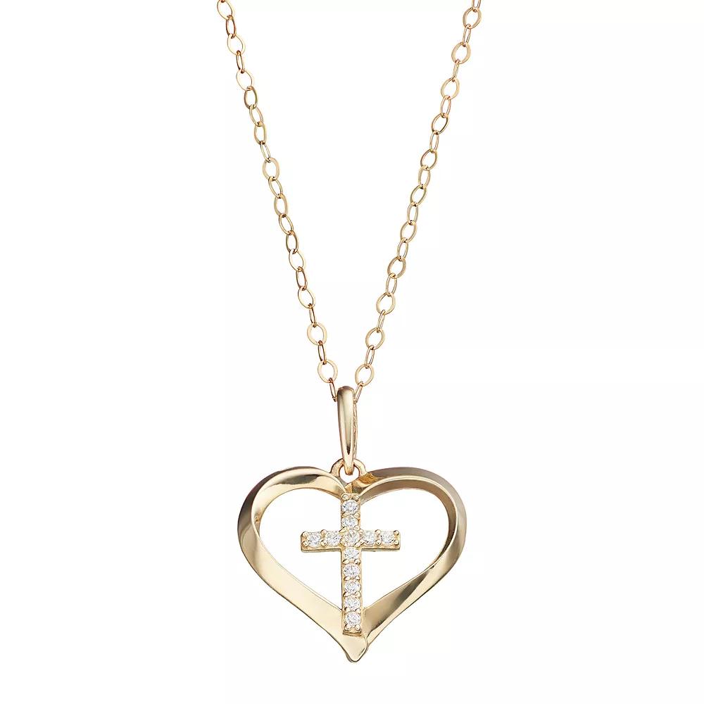 10k Gold Cubic Zirconia Cross & Heart Pendant Necklace, Women's Product Image