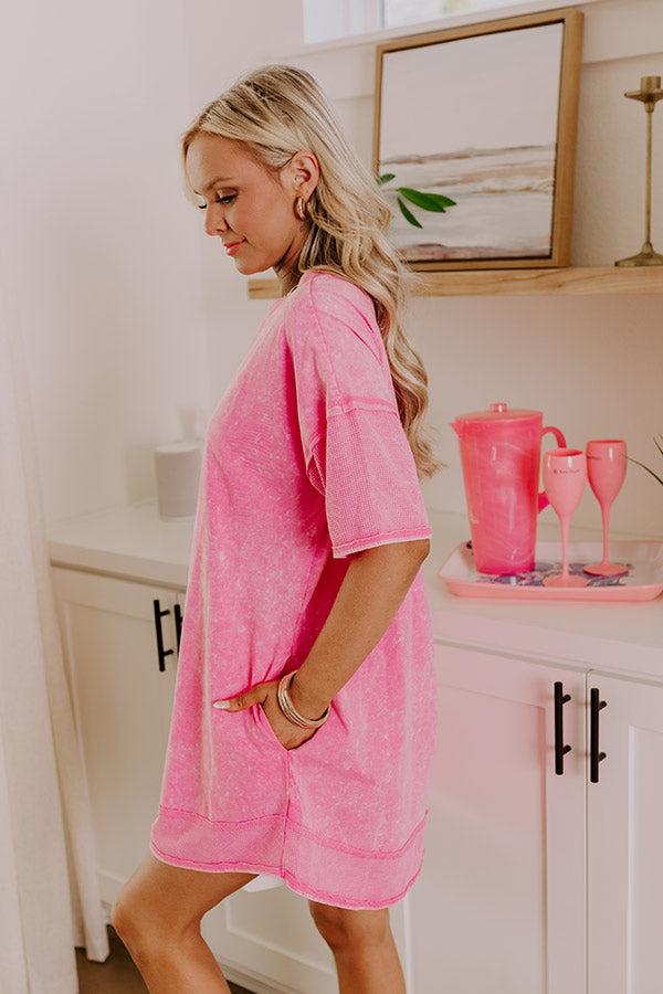 Block Party Ready Vintage Wash T-Shirt Mini Dress in Pink Product Image