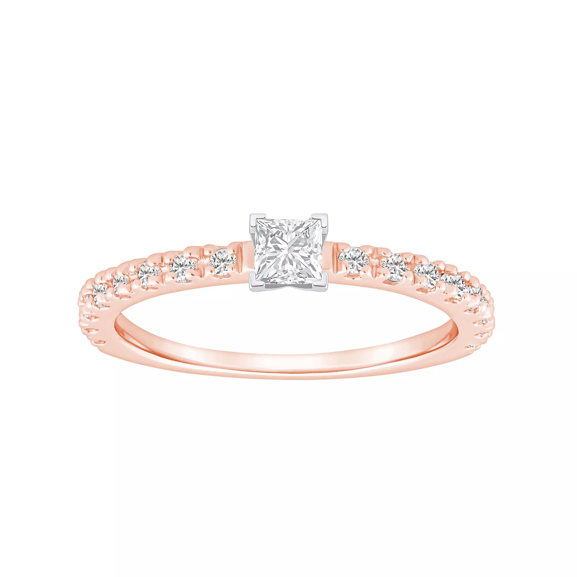 Alyson Layne 14k Gold 1/2 Carat T.W. Diamond Princess Cut Embellished Band Engagement Ring, Womens 14k Two Tone Rose Gold Product Image