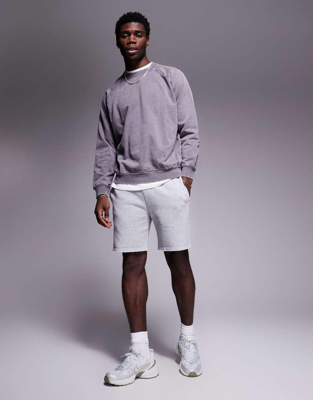 ASOS DESIGN oversized sweatshirt with raglan sleeves in washed gray - part of a set Product Image